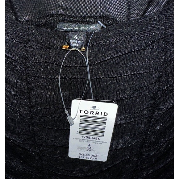 Torrid Stretch Mesh Shirred Bodice Crop Top Black Plus Size 4 4X 26 Black L/S - Picture 3 of 5